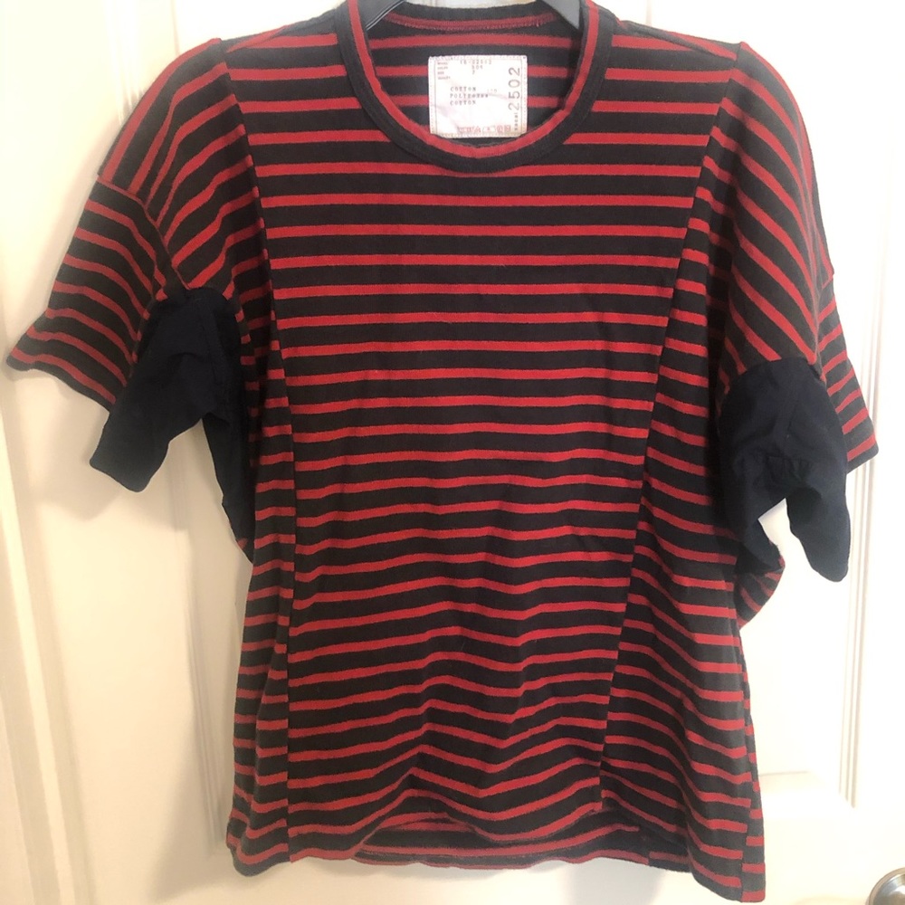 Sacai Dual Material Short Sleeve Top